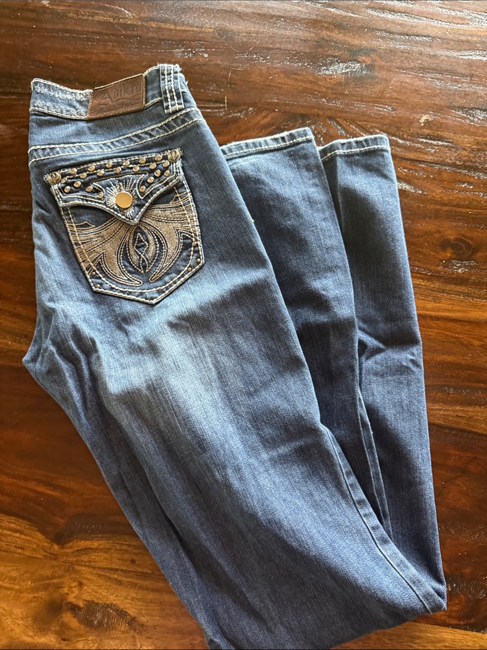 Adiktd Blue Boot Cut Jeans with Embroidered Stud Back Pockets